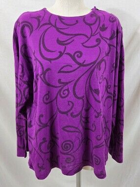 Vintage Southern Lady Purple Long Sleeve Top With Shoulder Pads Size 15/16